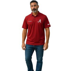 Columbia Red Polo PFG Fishing Shirt Golf Omni Shade Alabama Crimson Tide Men's M